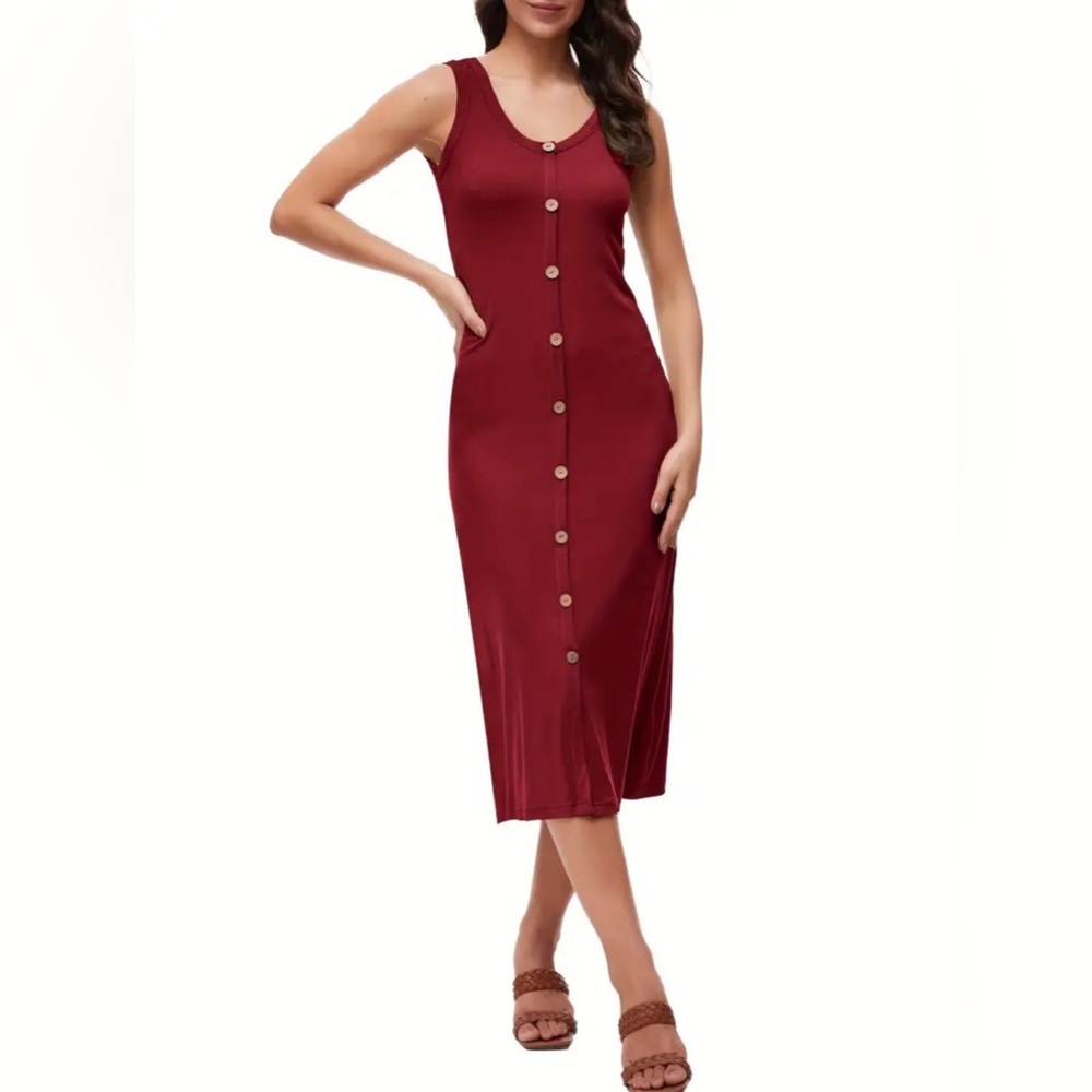 BREEZY LANE BUTTON FRONT MIDI TANK DRESS